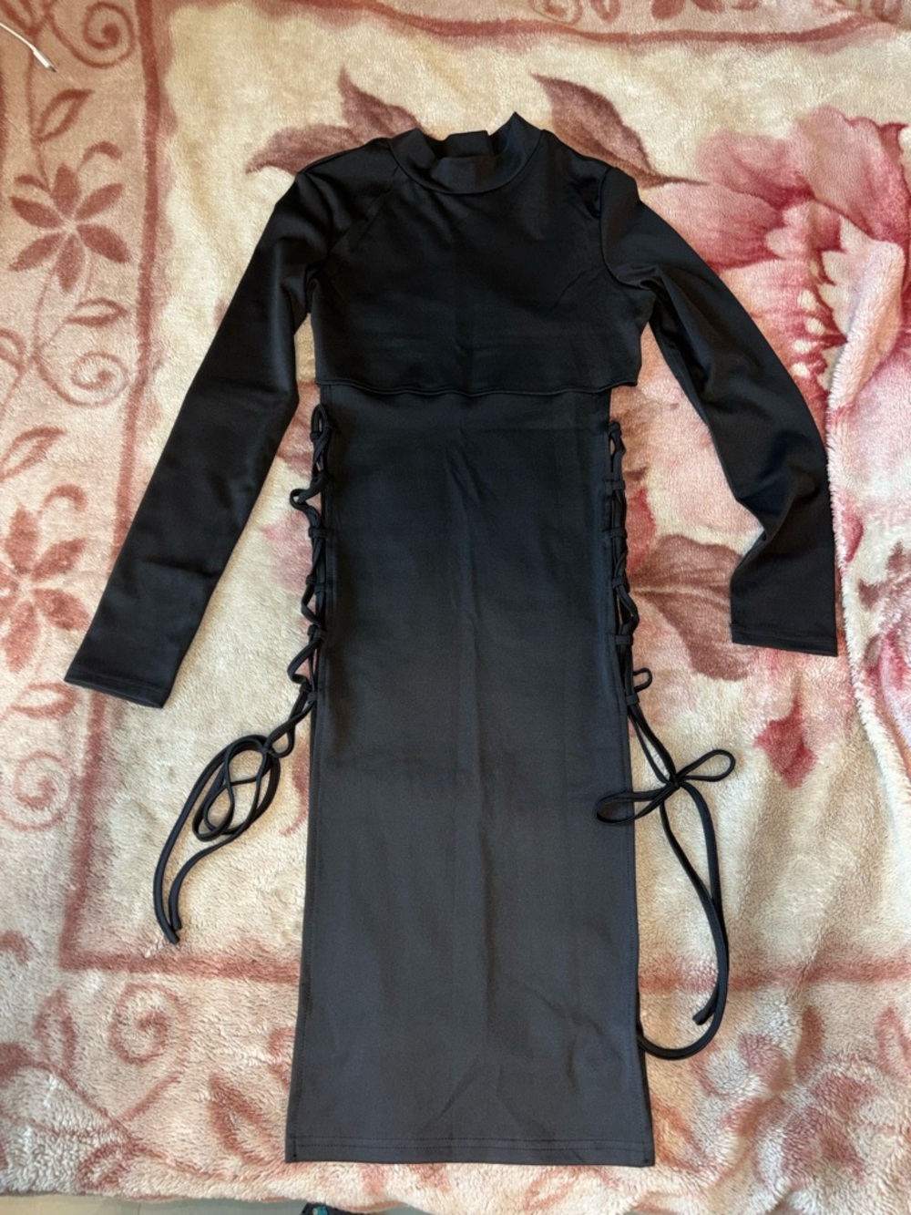 SHEIN Black Long Sleeve, Lace-Up Bodycon Dress Size M